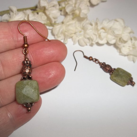Boho Dangle Earring Set Green Red Copper Rustic Jewelry Gift Idea For Her 6724 - Picture 6 of 8